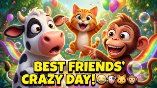 Funny Cow, Cat & Monkey Adventure 😂 | Best Friends Playing Together | Cute 3D Cartoon screenshot 5