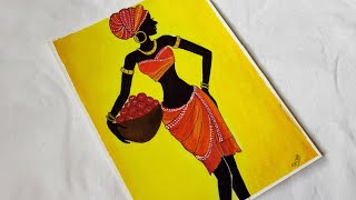 African women painting | Tribal women carrying a fruit basket | Tribal Art | PriyaV Art