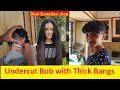 COLLEGE GIRL gets creative BUZZCUT with THICK BANGS | Bob+Buzz cut| RAZOR NAPE SHAVE | Hair donation