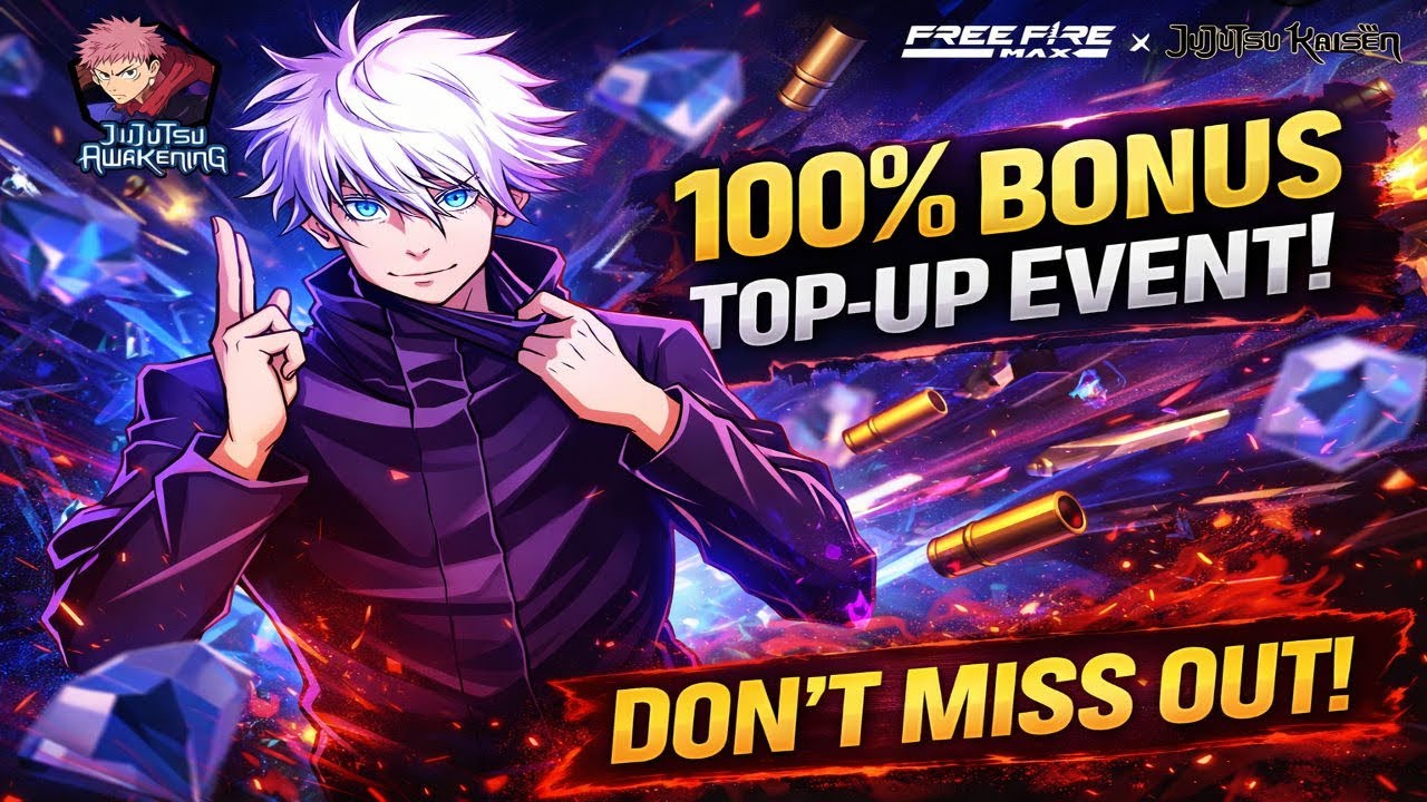 100% BONUS TOP-UP 😱 | Jujutsu Awakening Event LIVE in Free Fire!