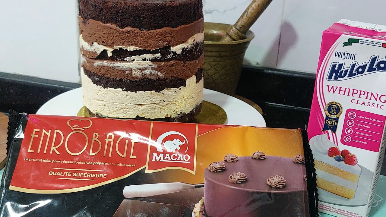 تغليف كيك لاير بكناش شكولاطة couverture ganache chocolat