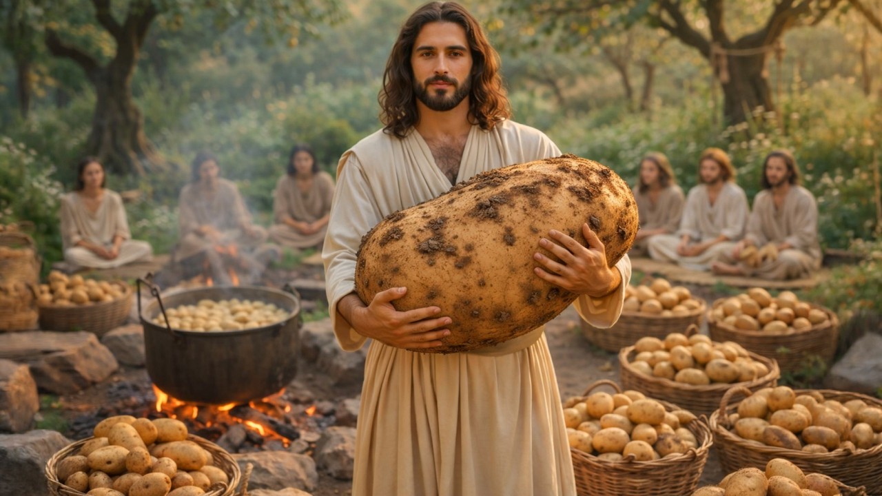 Jesus in the Garden: Planting Potatoes & Feeding the Homeless | AI Christian Tribute