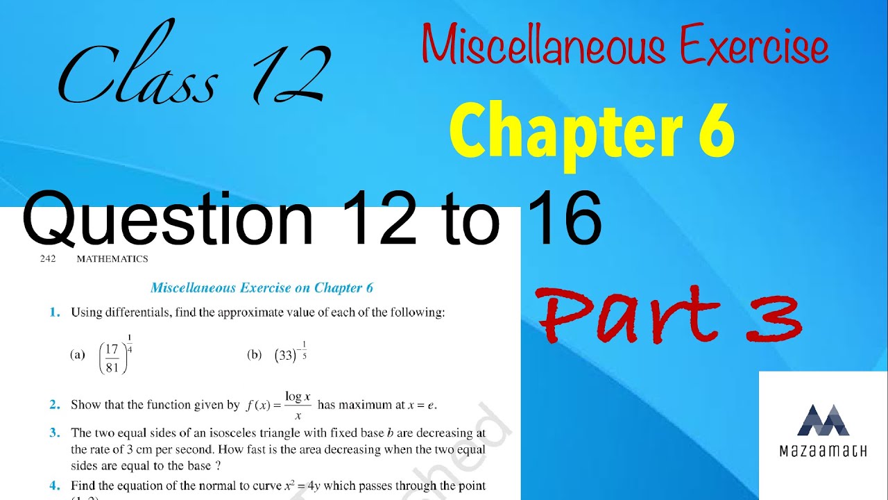 miscellaneous exercise class 12 chapter 6 part 3 - YouTube
