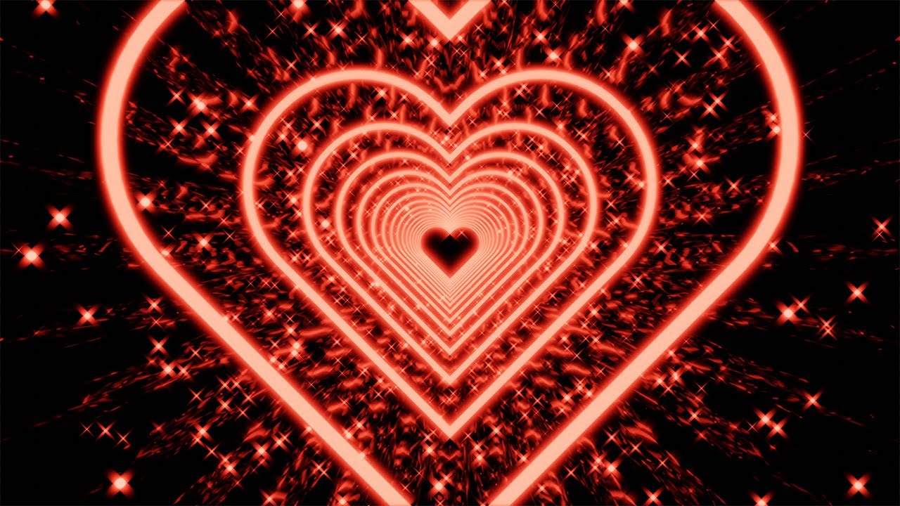Neon Red Heart With Spilling Particles In The Shape Of a Cross. 4K Video Loop