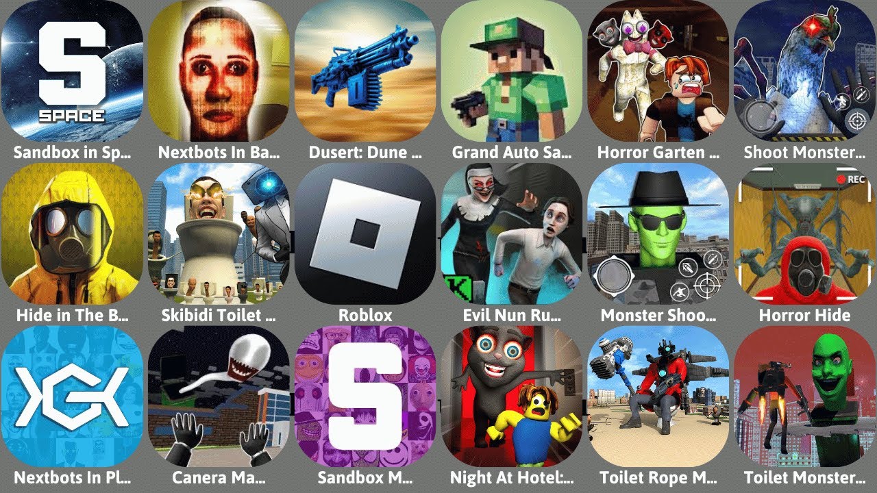 Roblox,Sandbox In Space,Nextbots In Playground,Hide in The Backroom,Night At Hotel Scary Elevator