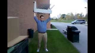 Breaking a giant printer part Office Space style.  Printer Explosion Hilarious!