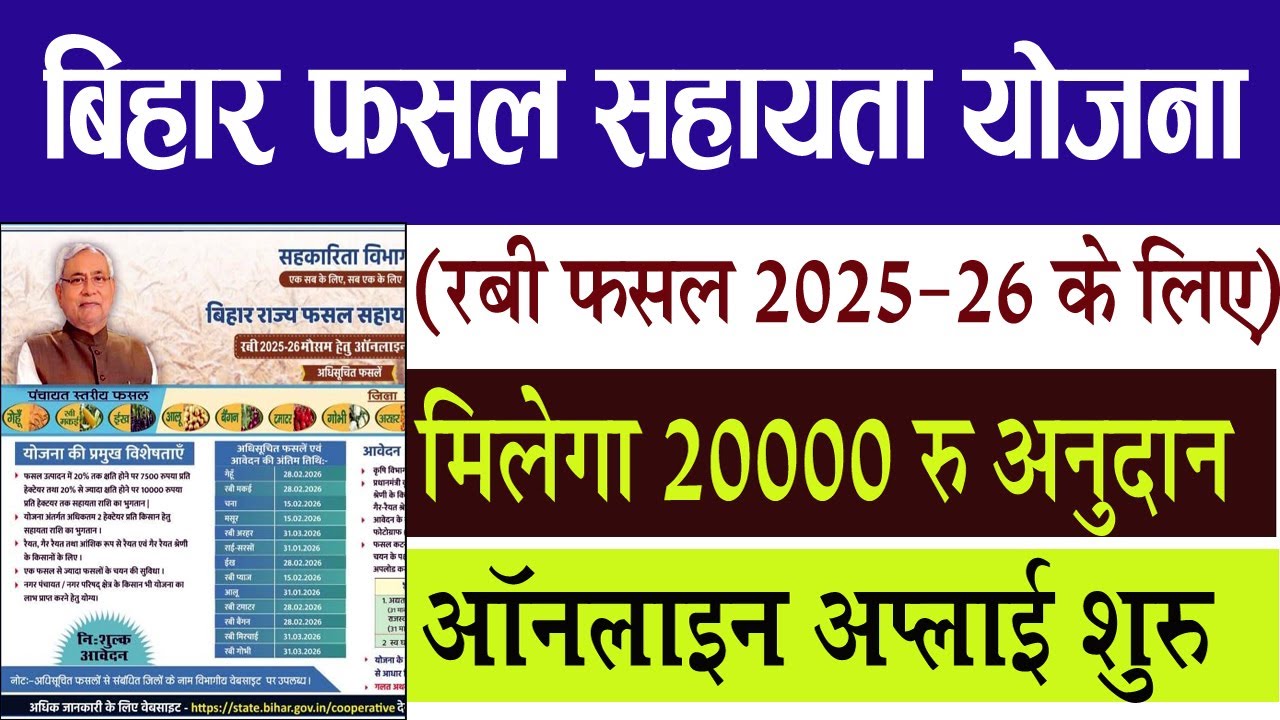 bihar fasal sahayata yojana 2026 | फसल नुकसान पर 20000 मिलेगा मुआवजा | Online Apply