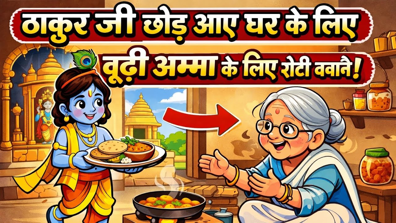 ठाकुर जी बूढी अम्मा के लिए मंदिर छोड़कर आए बूढी अम्मा के लिए घर में रोटी सब्जी बनाने