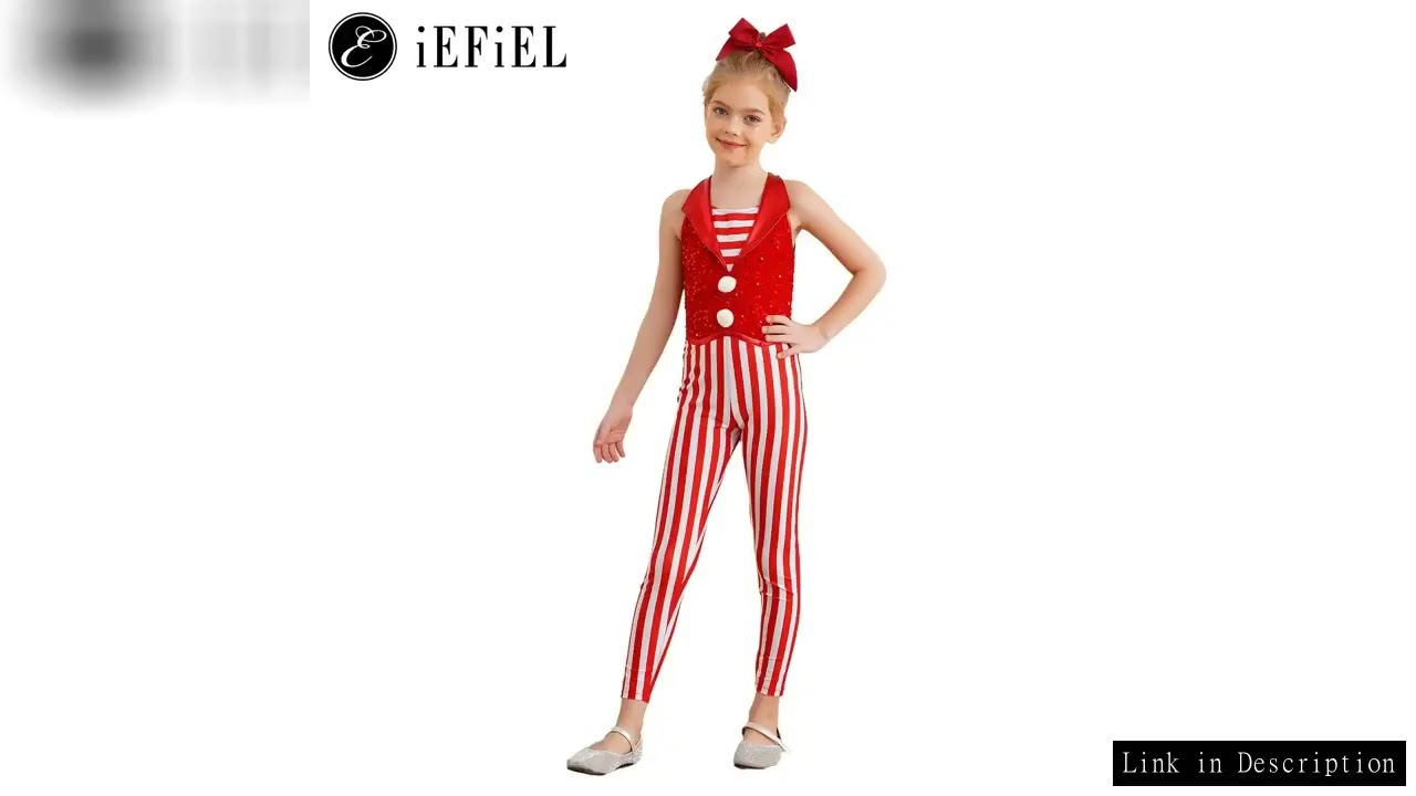 Girls Miss Santa Dance Costume Christmas Sequins Waistcoat One Piece Jumpsuits Candy Cane Unitard Ho