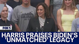 Vice President Kamala Harris makes first public appearance since Biden dropped re-election bid