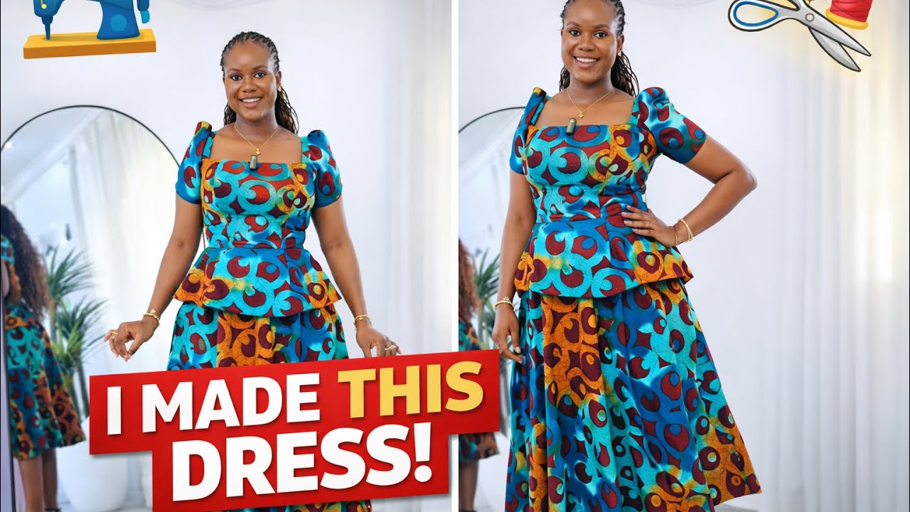 How i Made This Bustier Flare Dress With Peplum, Side Pockets & Puff Sleeves From Start to Finish