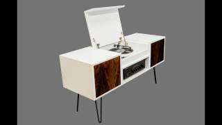 Mid-century inspired custom made turntable sideboard featuring hand crafted hairpin legs. See more at http://thecabinetshop.ca/