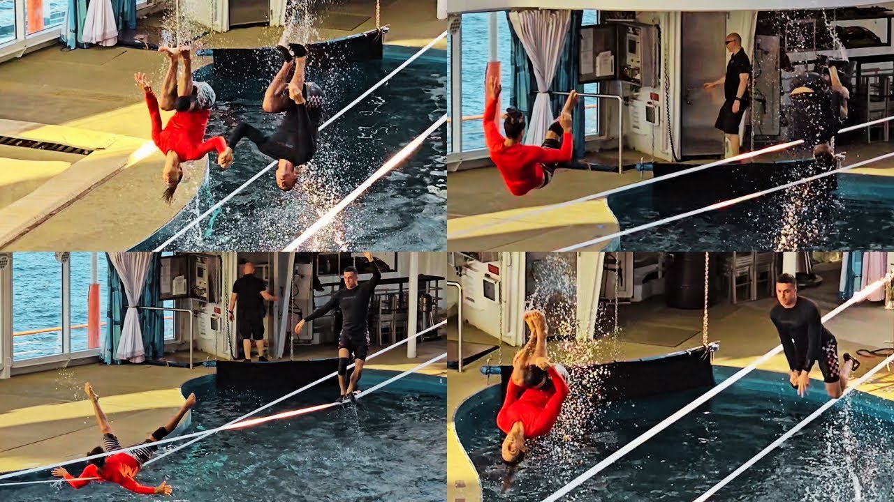 Amazing Cruise Ship Slackliners Practicing Their Routine – Harmony of the Seas Aqua Show Performers
