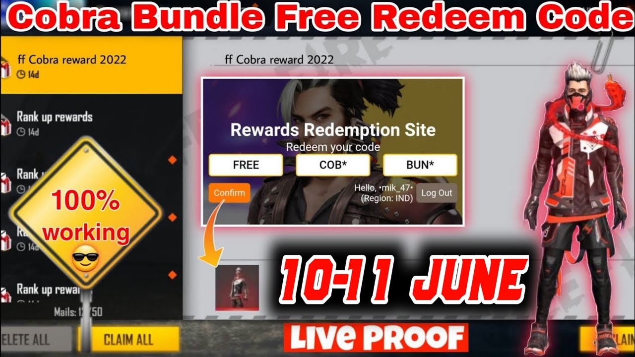 Free Fire Redeem Code Today 9 June | Cobra Bundle Redeem Code | 9 June Cobra Bundle Redeem Code