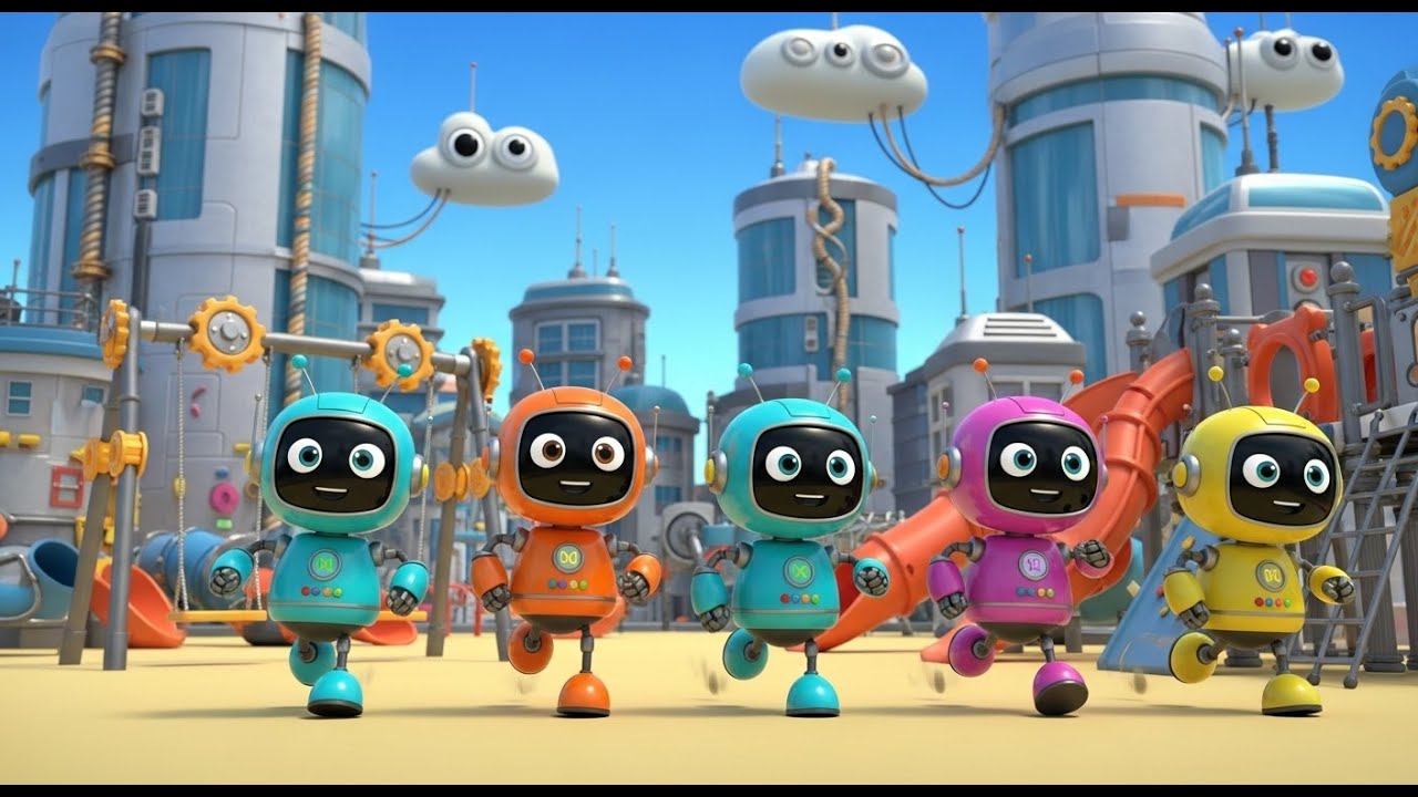 Five Little Robots on the Run | Counting Robot Song for Kids | Nursery Rhymes & Songs for Children