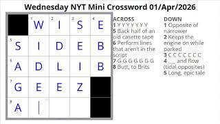 Yellows, Greens, and Cyans - Mini Crossword - 01 Apr 2026 Profile