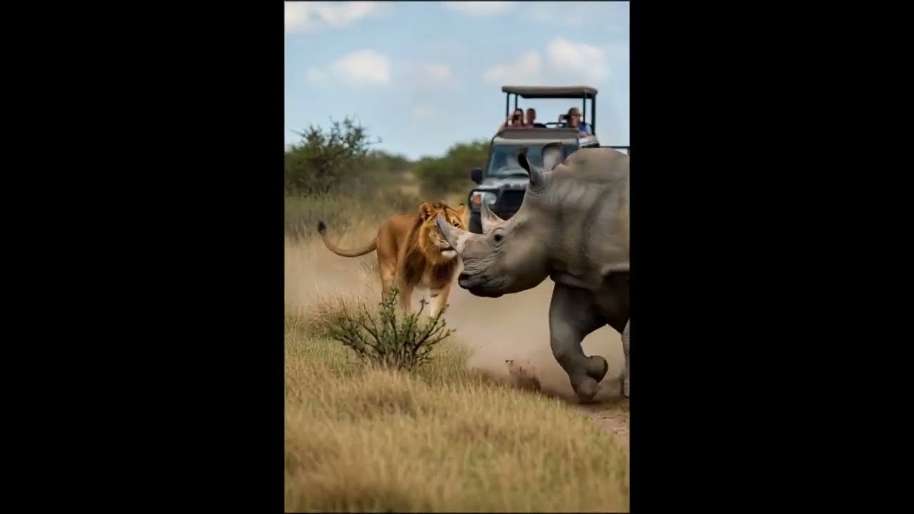 Wise Rhino Turns the Tables on a Lion’s Surprise Attack | Rare Wildlife Moment