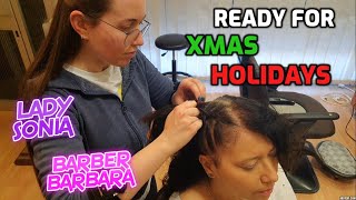 ASMR Barber - Lady Sonia doing braids to Barber Barbara #asmr #italianasmrstyle #facemassage #braids