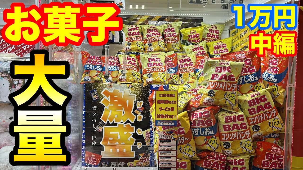激盛】ポテチ大量ゲット!? お菓子1万円チャレンジ 中編 クレーンゲーム