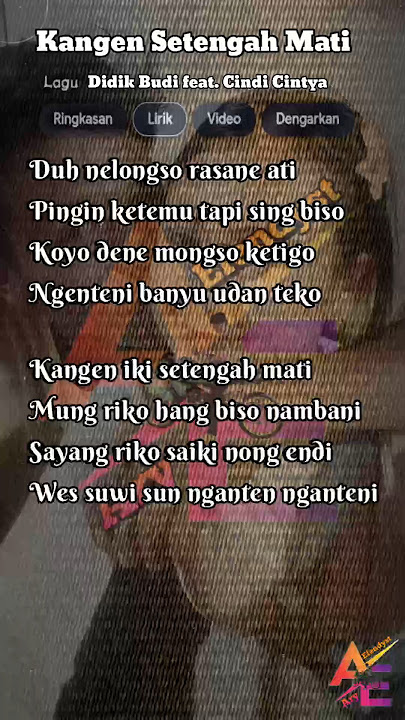 Lirik Lagu Kangen Setengah Mati (Wandra) - Cover by Didik Budi feat. Cindi Cintya Dewi