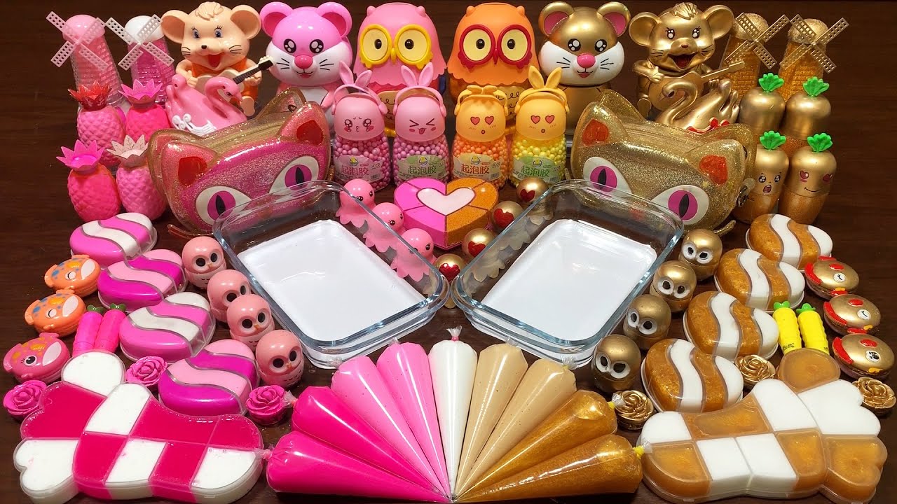 SPECIAL PINK GOLD PIPING BAGS - Mixing Random Things Into Slime ! Satisfying Slime Videos 