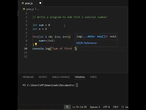 Simple program in JavaScript to Add first n natural number (Tips and Tricks JavaScript)