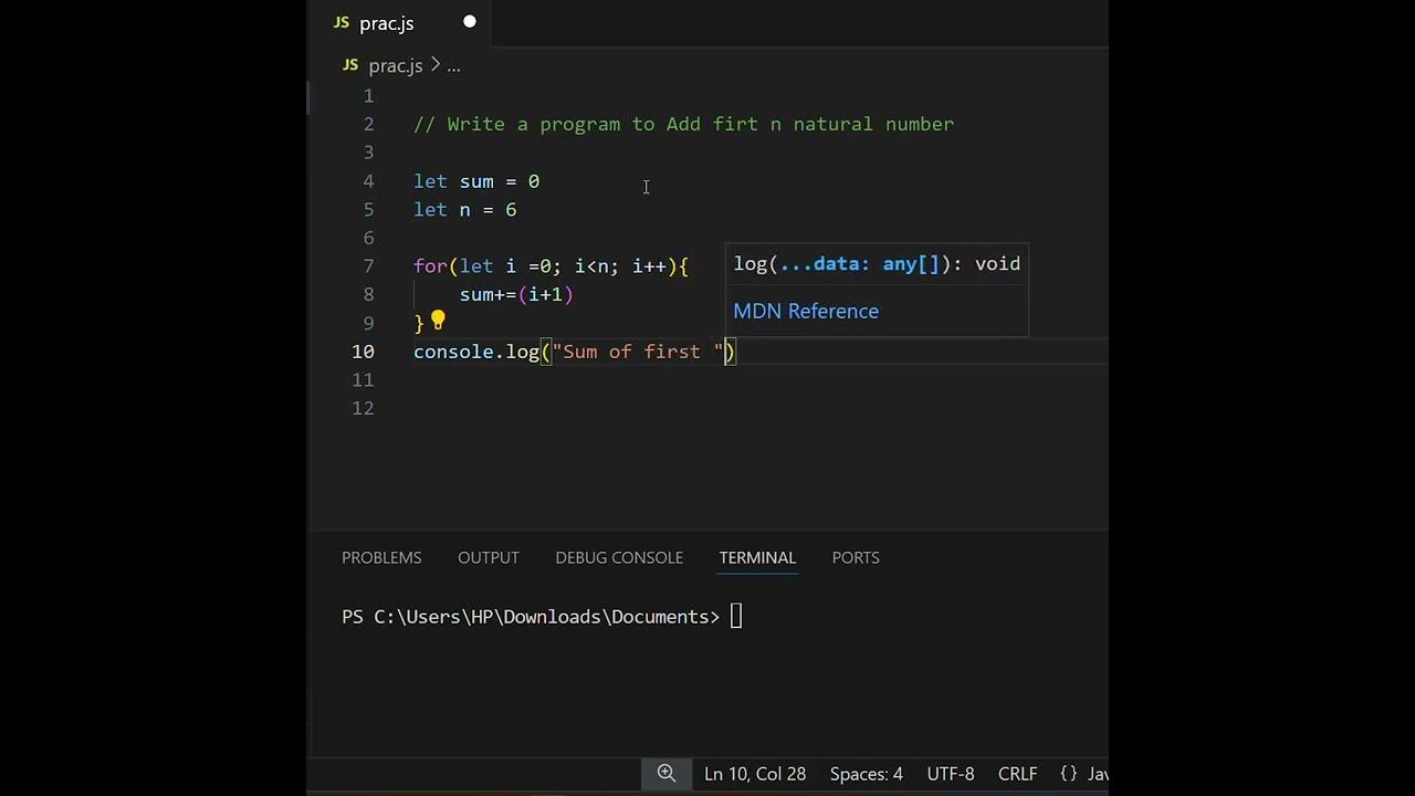 Simple program in JavaScript to Add first n natural number (Tips and ...