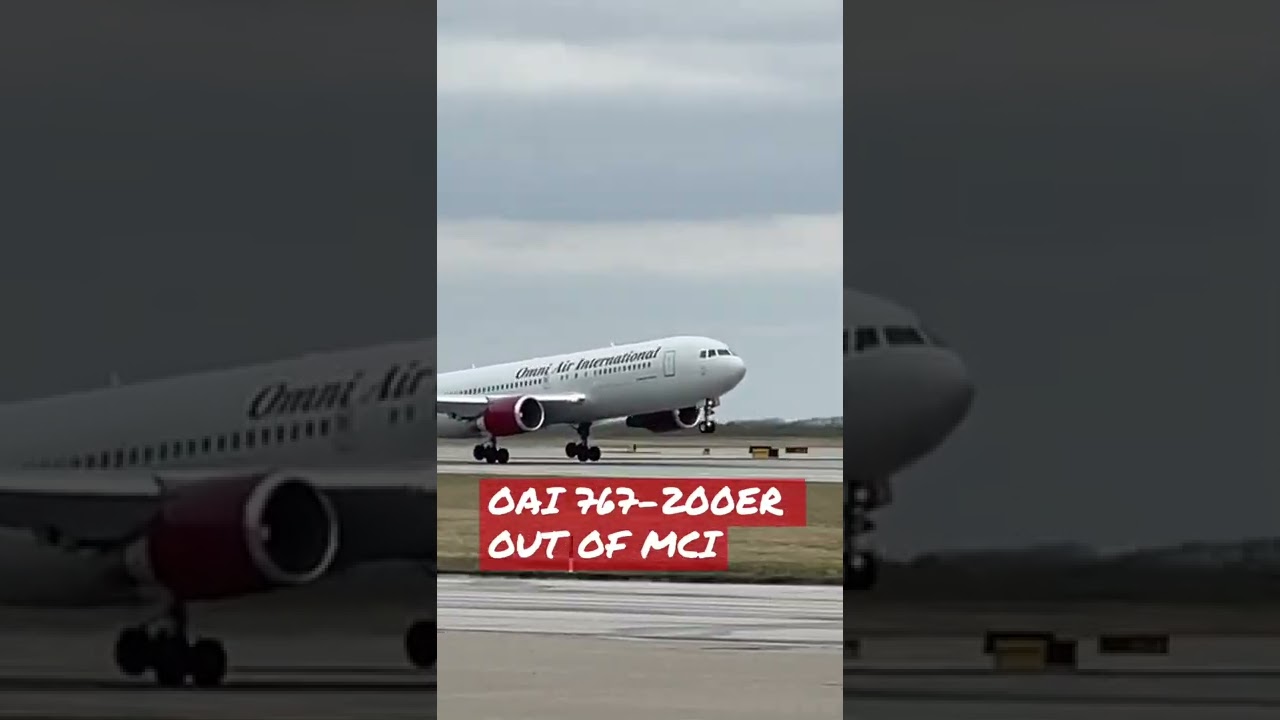 Omni Air 767-200ER out of MCI after a quick maintenance visit 