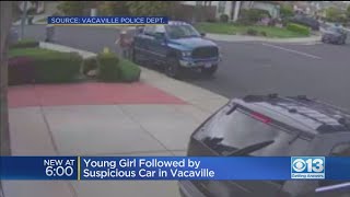 Surveillance video shows a young girl walking in neighborhood near
ulatis drive and leisure town road with dark-colored pontiac following
her. (4/19/19)