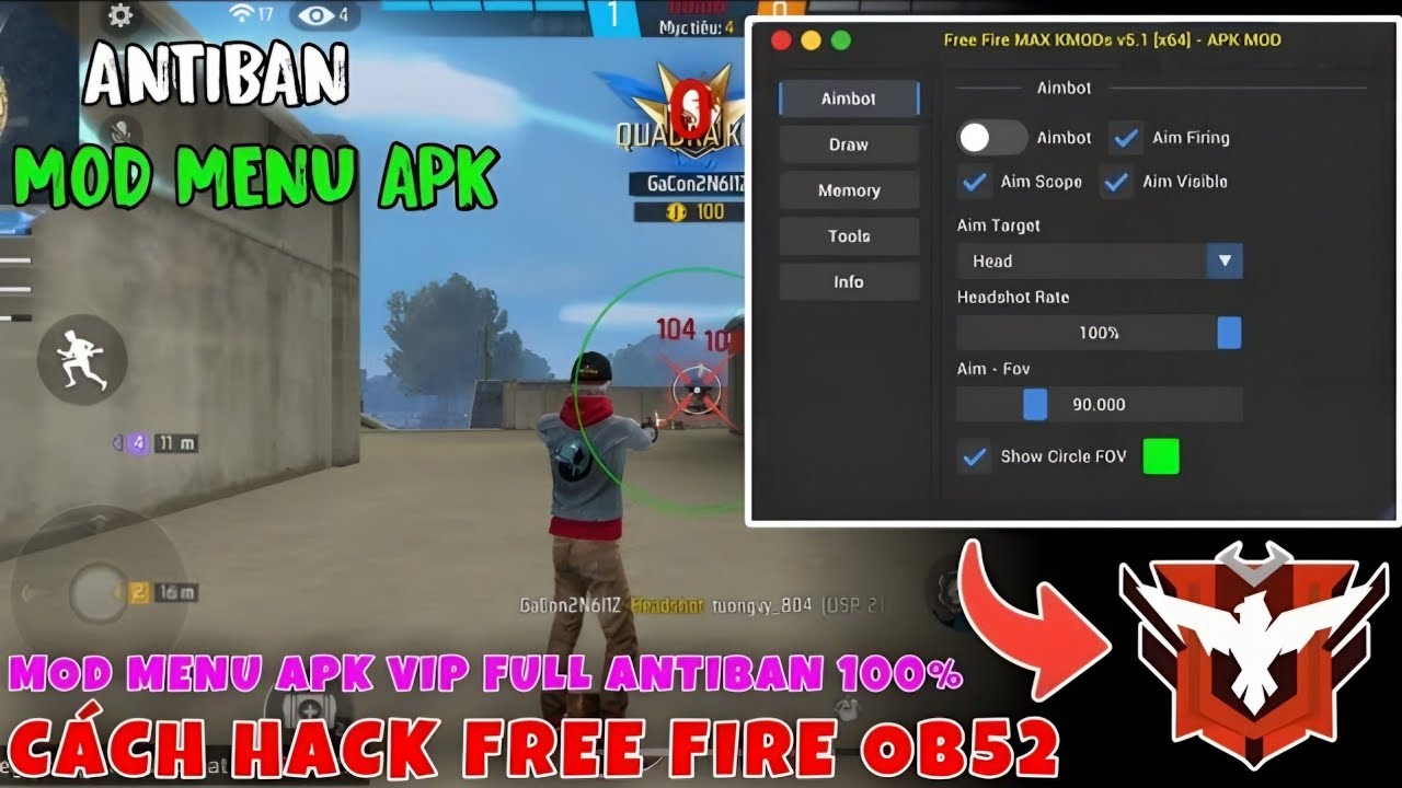 Hack FF OB52 | Mới Nhất Mod Menu Auto Headshot, Aimbot, Chạy Nhanh, Định Vị ESP, Antiban 100%