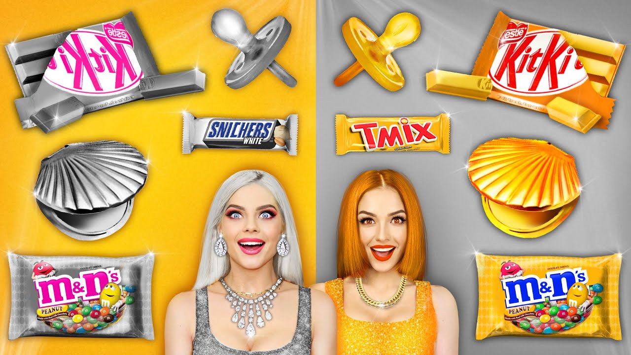 GOLD vs SILVER Food Challenge! Mukbang with Sweets & Fast Food in Only One Color by RATATA CHALLENGE