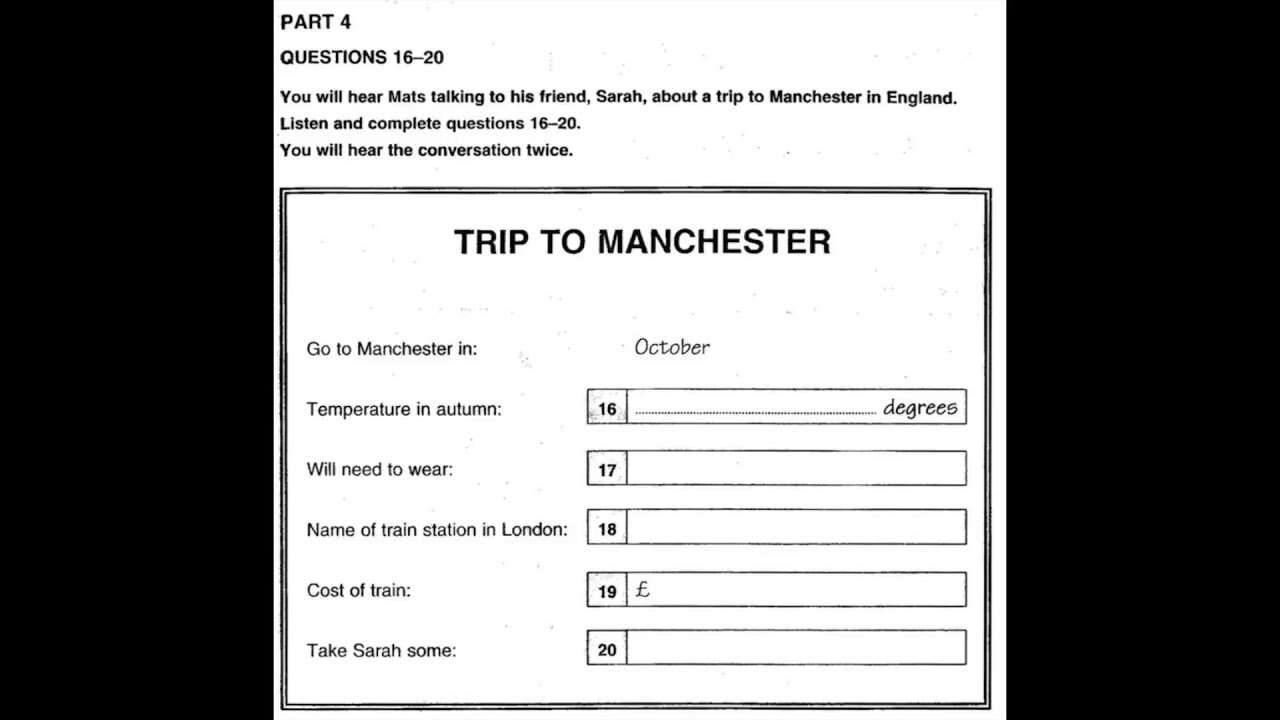 Listening A2, KET 3, Test 4, Part 4