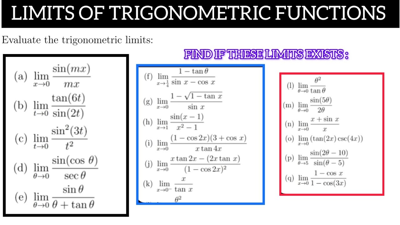 Evaluating the trigonometric limits - YouTube