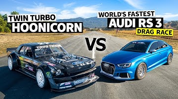 8-Second AWD Audi RS 3 vs Ken Block’s 1400hp AWD Ford Mustang Hoonicorn