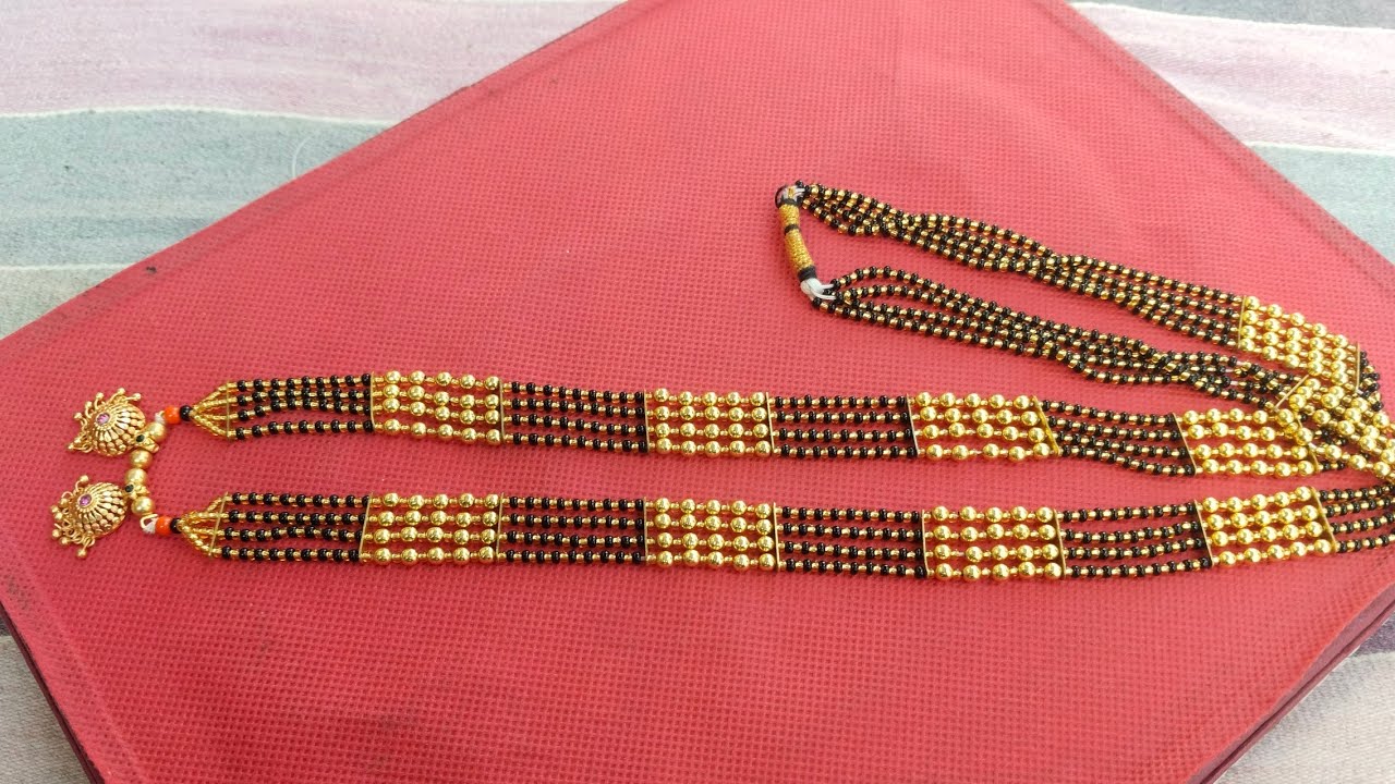 200golden moti ke sath 4line Patti mangalsutra design ghrpe kaise bnay how to make Patti mangalsutra