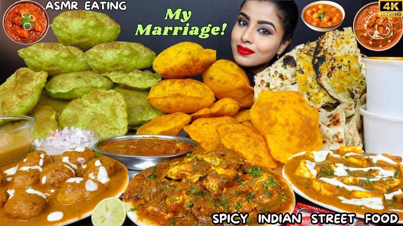 ASMR Eating Spicy Poori,Dum Aloo,Paneer Butter Masala,Noodles Indian Street Food ASMR Eating Mukbang
