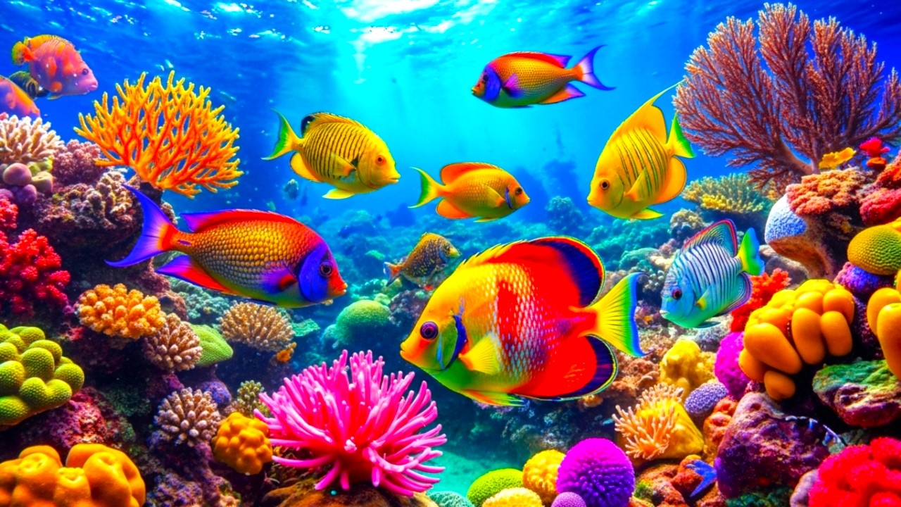 Whispering Blue Serenity – 4K Aquarium with Coral Reef and Relaxing Sounds #3