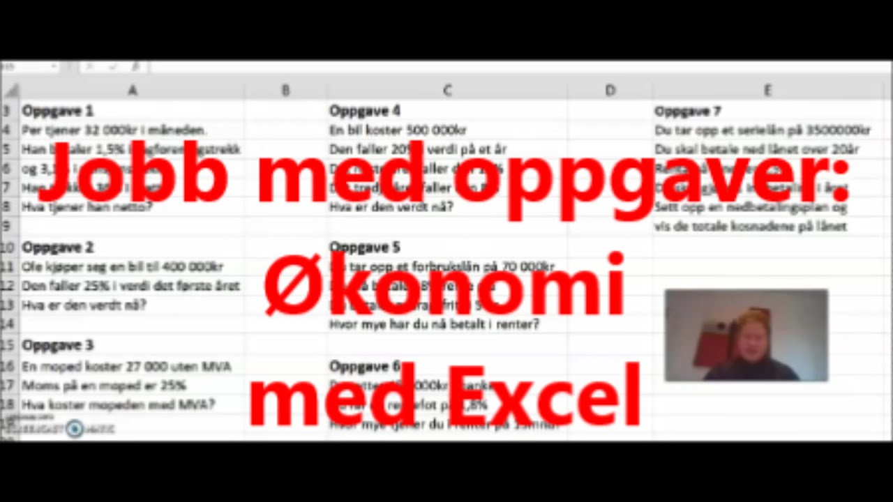 Jobb med oppgaver: Økonomi med Excel