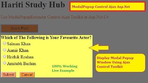 ModalPopup Control in Ajax Toolkit Using Asp.Net | Hindi | Free Online Classes | Learn Programming