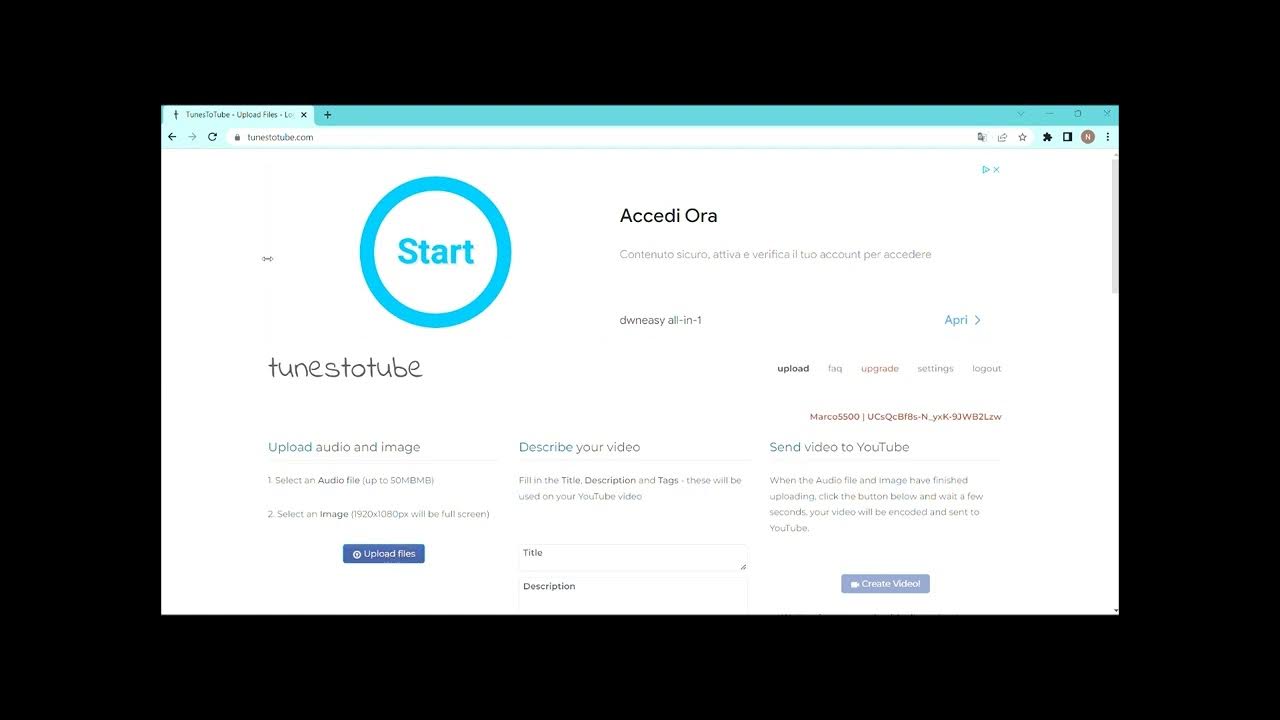 Tutorial come caricare un file audio e un immagine su youtube in poco
