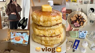 vlog》おうち時間が大好きな社会人の休日と自炊記録🏠🌳｜分厚いホットケーキの焼き方🥞｜豚塩レモン焼きそば🍋｜プロジェクターetc…