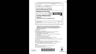 Pearson Edexcel A Level Further Mathematics Paper 4a 2025 Qp