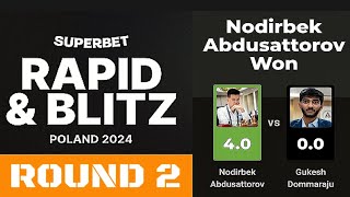 Nodirbek Abdusattorov vs Dommaraju Gukesh ♡ Superbet Rapid & Blitz Poland 2024