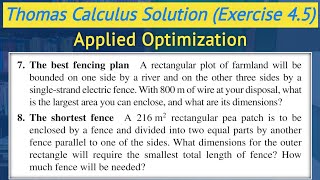Thomas calculus chapter 4 exercise 4.5 Q7 & Q8 | Applied Optimization || Lec 93