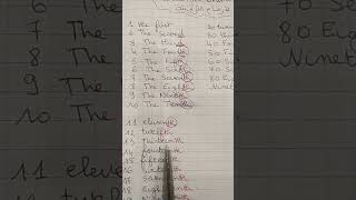 ordinal numbers الارقام التربية من 11الى19