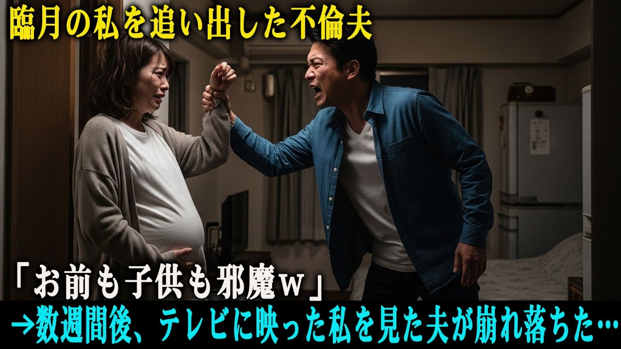 臨月の私を追い出した不倫夫 「お前も子供も邪魔ｗ」 →数週間後、テレビに映った私を見た夫が崩れ落ちた…
