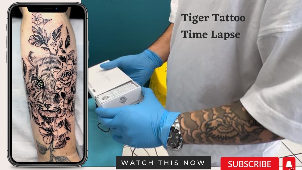 Tiger Tattoo and Flowers | Time Lapse