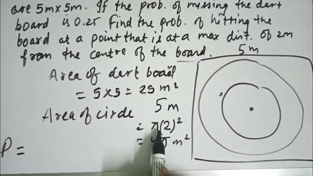 A dart is thrown at a dartboard whose dimensions are 5mx5m. If the