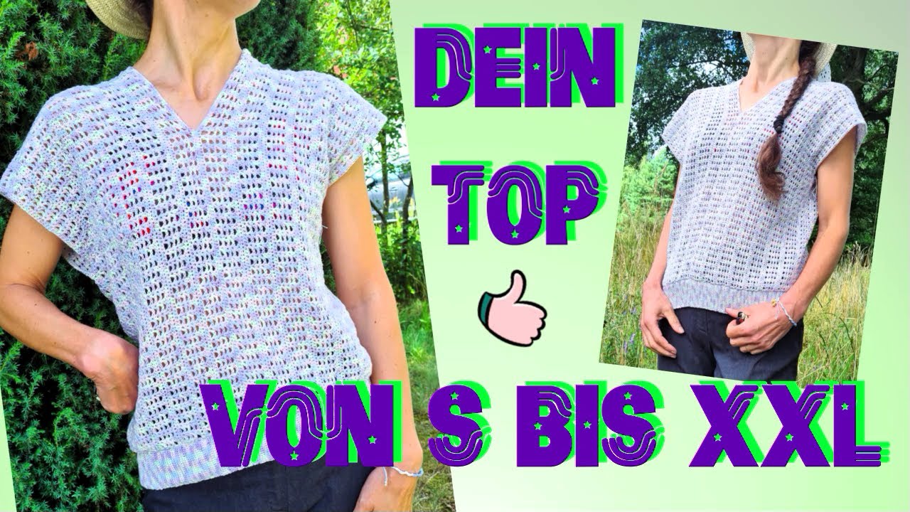 Mit 2 RECHTECKEN häkelst Du einen TOP ... ganz EINFACH 🧶🧶💫💫💫 für ALLE GRÖSSE