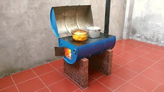 DIY outdoor wood stove, from non-iron barrels, and bricks